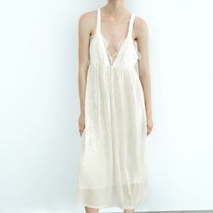 Zara Sequin Knit Slip Dress White Size Small
